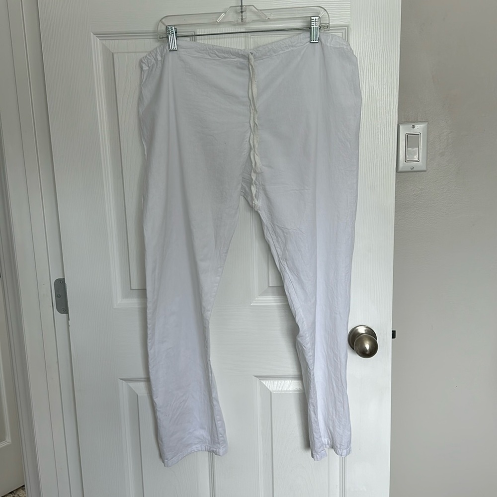 Plain white material pants semi transparent see-through, no material tag L-XL